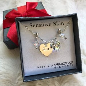 Crystal Heart and "Faith" Necklace and Earring Set